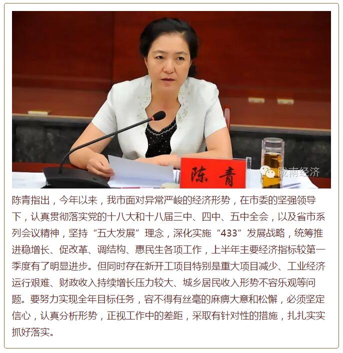 陳青在市政府全體會(huì )議上強調：緊盯一個(gè)目標抓好九大任務(wù)落實(shí)強化三項保障，確保全市經(jīng)濟社會(huì )持續快速發(fā)展